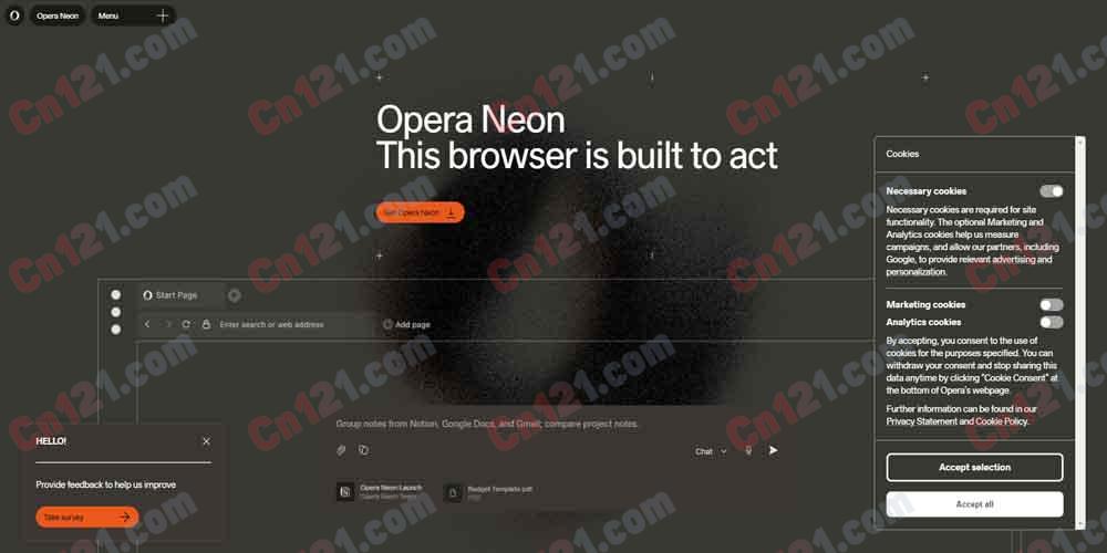 🌌 Opera Neon 全新概念视觉浏览器 + 极简高颜值界面 + 沉浸式交互体验 + 轻量化极速浏览 + 免费试用/会员订阅